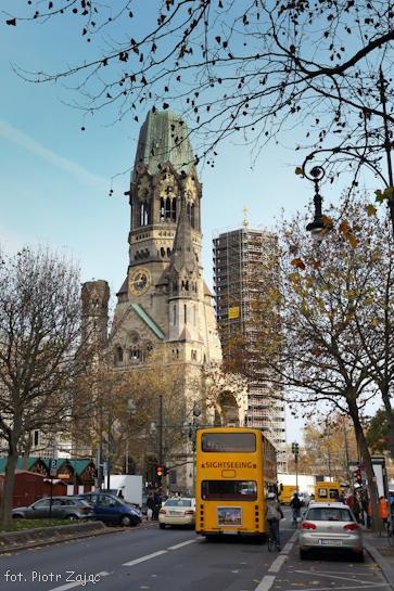 Kurfürstendamm street with in background Kaiser Wilhelm Church in Berlin - filming location of " Octopussy "