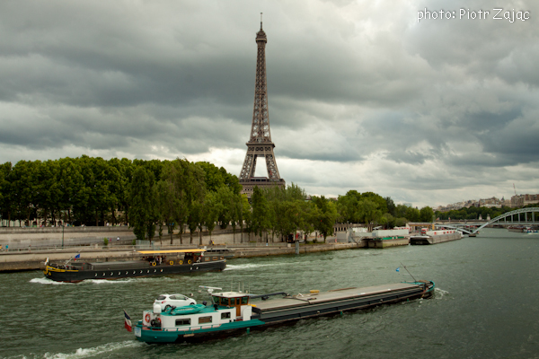 View from the Pont de l’Alma at the Port de la Bourdonnais at the Seine river with the Eiffel Tower in background