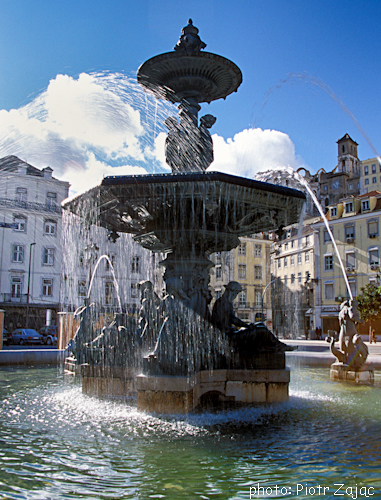Fountain at Rossio Square in Lisbon