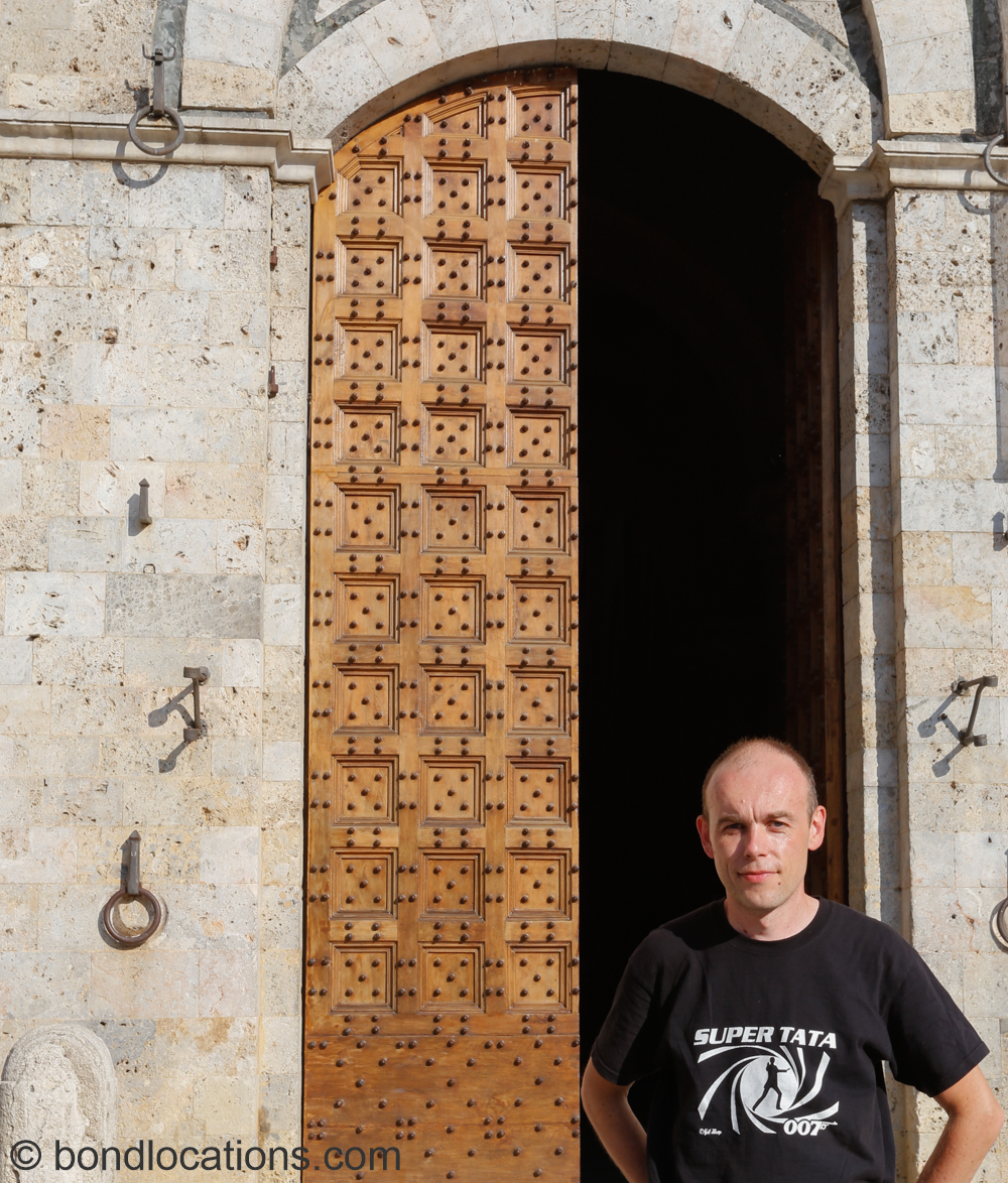 Entrance to Palazzo Pubblico at Piazza del Campo in Siena, Italy