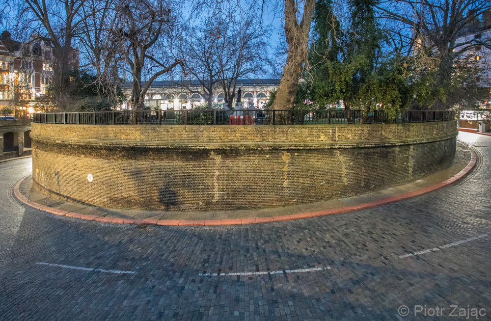 Smithfield Rotunda Garden with Peace Memorial Fountain in the middle in London, UK.