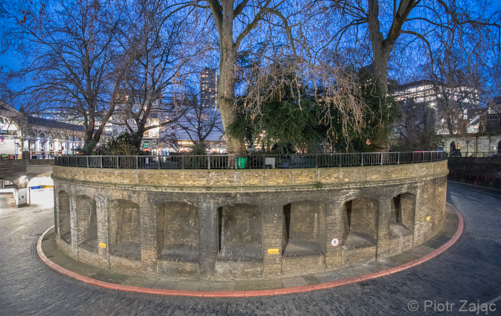 Smithfield Rotunda Garden with Peace Memorial Fountain in the middle. in London, UK.