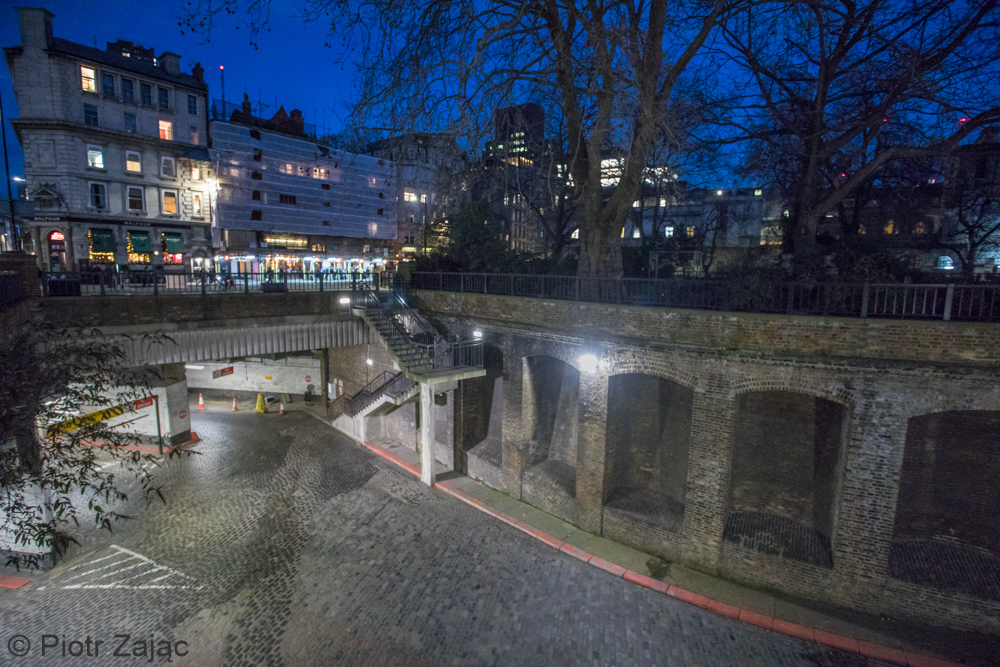 Entrance to Smithfield Car Park in London, UK.