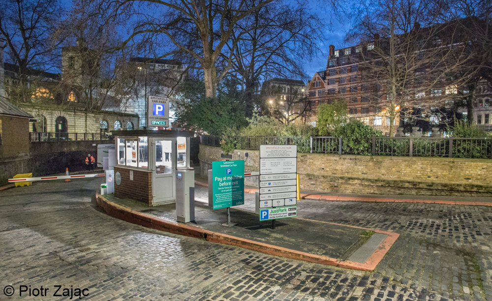 Entrance to Smithfield Car Park in London, UK.