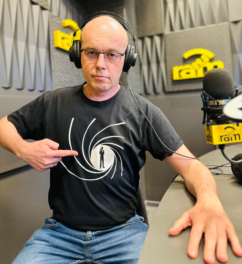 In the studio during an interview on RAM Radio